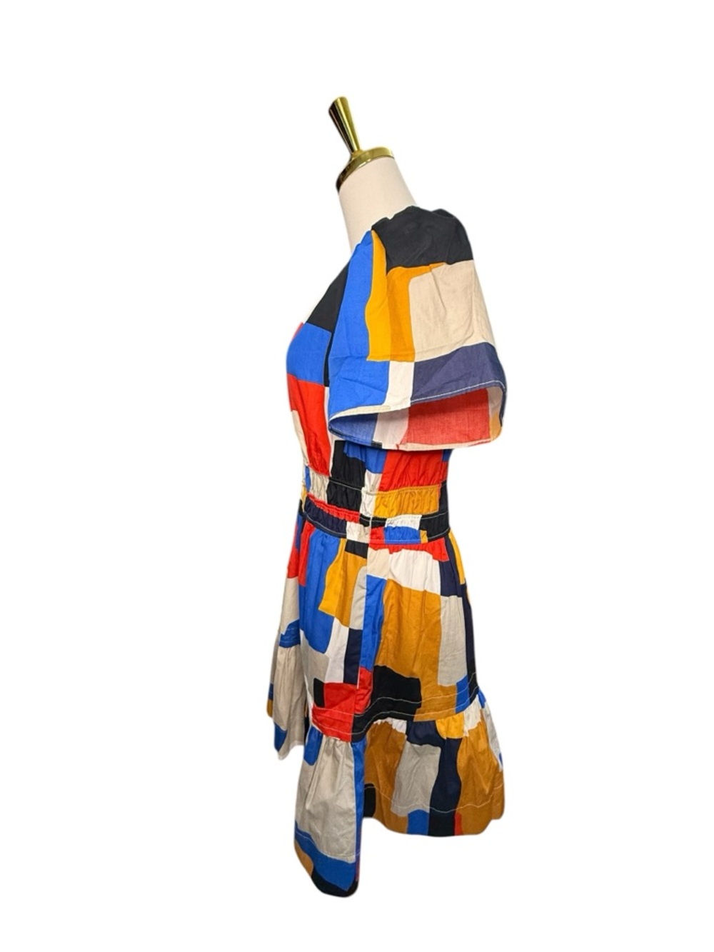 Anthropologie The Somerset Colorblock Print Short Dress Orange Blue Cream Size M - Picture 3 of 8